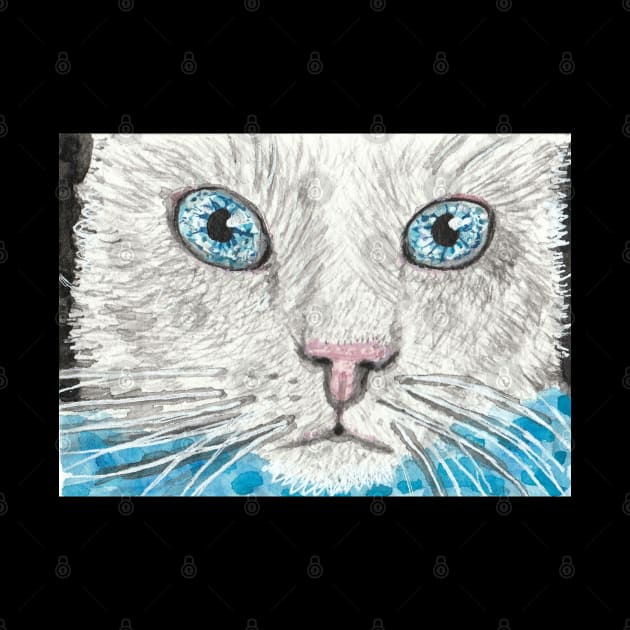 cute cat  face watercolor painting by SamsArtworks