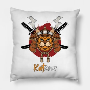 Katana Japanese Cat Samurai Pun Design Pillow