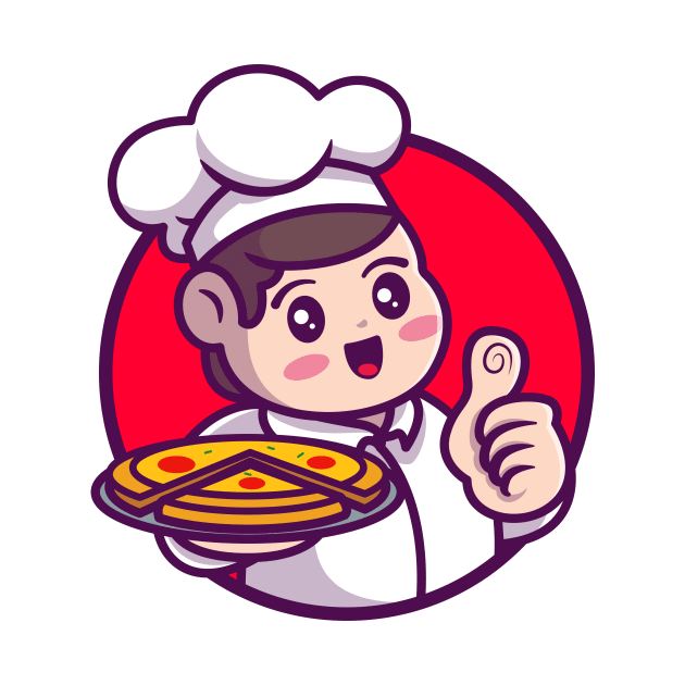 Cute Chef Serving Pizza Cartoon by Catalyst Labs