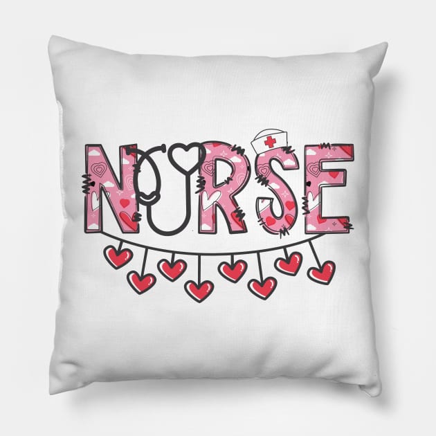 Nurse Valentine's Day Stethoscope Hearts Pillow by jackofdreams22