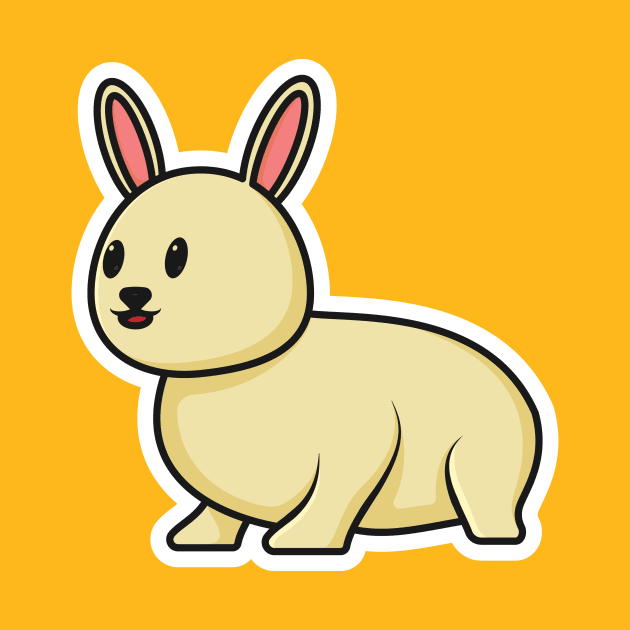 Cute Baby Rabbit Sitting Cartoon Sticker vector illustration. Animal nature icon concept. Funny furry white hares, Easter bunnies sitting sticker vector design with shadow. by AlviStudio