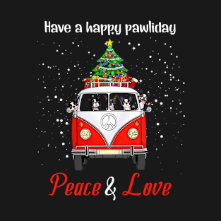 Have A Happy Pawliday Peach And Love Boston Terrier Funny Gift Christmas T-Shirt