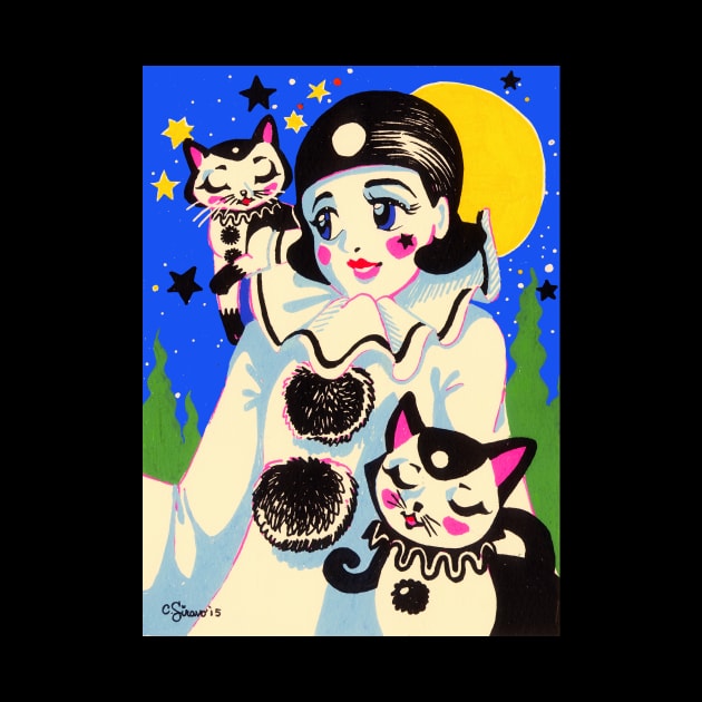 Pierette Pierrot and Kawaii Cats by Magenta Arts