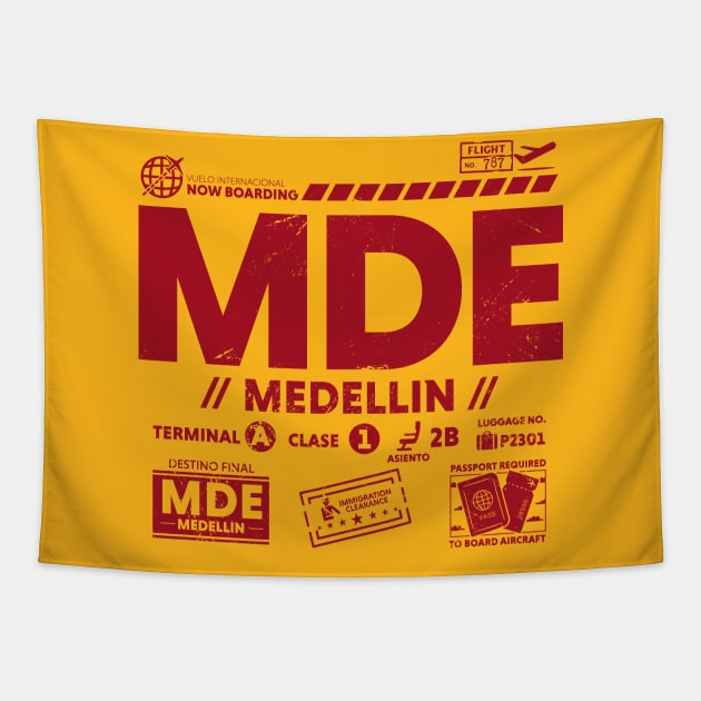 Vintage Medellin MDE Airport Code Travel Day Retro Travel Tag B Tapestry by Now Boarding