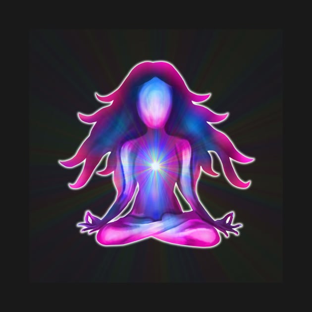 Psychedelic Glowing Pink Blue Yoga Silhouette by Art by Deborah Camp