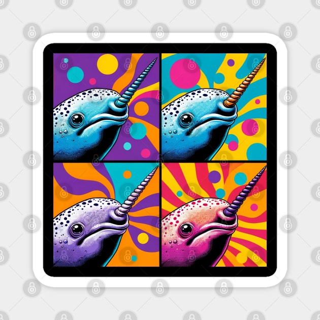 Neon Narwhal Pop Art - Mystical Marine Magnet by PawPopArt