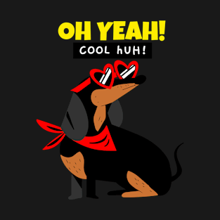 Oh Yeah! Cool Black Dog Pup Wearing Red Sunglasses T-Shirt