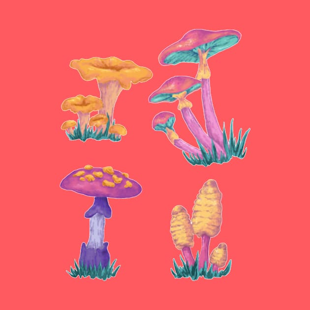 Vintage Colorful Mushrooms - Hippie Art by rosiemoonart