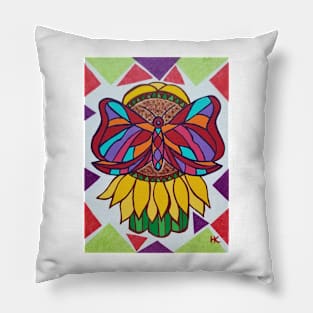 Butterfly on Sunflower Hamsa by Harriette Knight Pillow