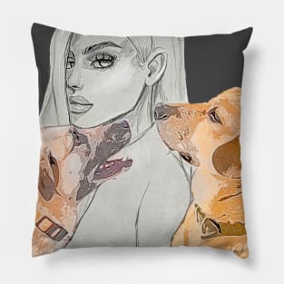 Portrait of women with 2 #dogs Pillow