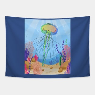 Colorful Luminous Jellyfish Sea Animals Tapestry