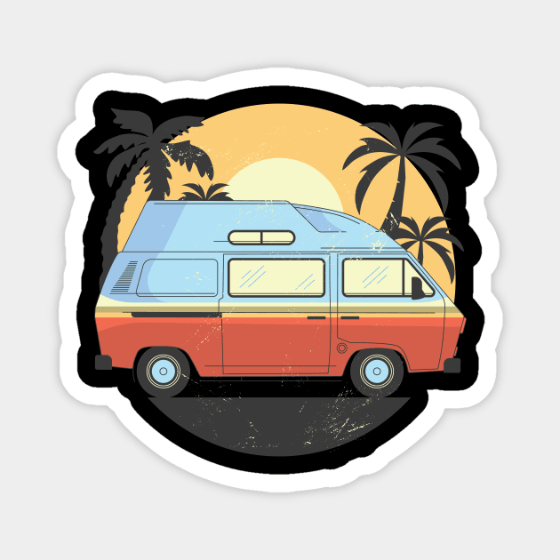 80s retro vintage colorful hippie van cartoon Magnet by Midoart