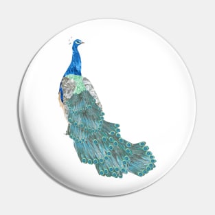 Peacock Marbled Paper Collage Pin