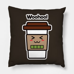 Woohoo! | Coffee Cup | Charging | High Battery | Cute Kawaii | Dark Brown Pillow