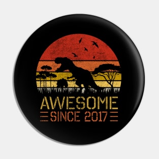 Dinosaur Birthday Boy Shirt Gift Awesome Since 2017 Pin