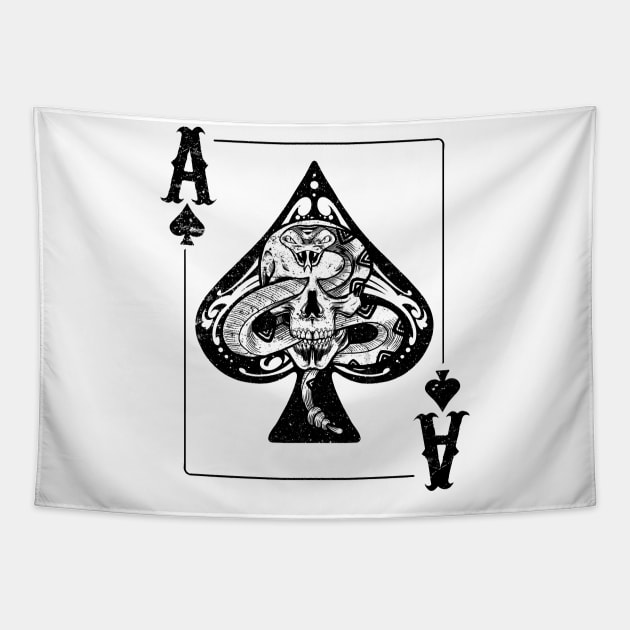 Skull and Snake Ace of Spades Poker fan gift Tapestry by Juandamurai