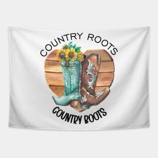 Country Roots Country Boots Cowboy Western Boots and Sunflowers Watercolor Art Tapestry