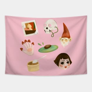 Amelie raspberry icons Tapestry