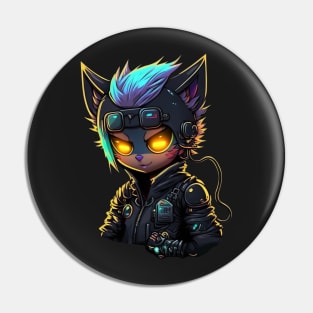 Cyberpunk Hacker Cat Pin