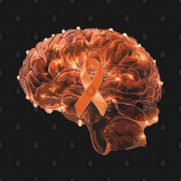 Brain Art Orange Ribbon Multiple Sclerosis Awareness by TopTees