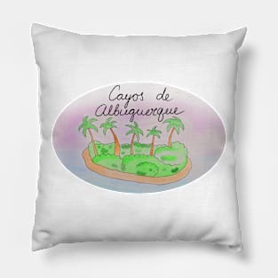 Cayos de Albuquerque watercolor Island travel, beach, sea and palm trees. Holidays and vacation, summer and relaxation Pillow