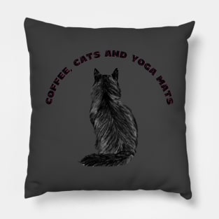 Coffee cats and yoga mats funny yoga and cat drawing Pillow