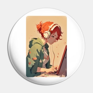 Redhead Anime Programming Girl Pin