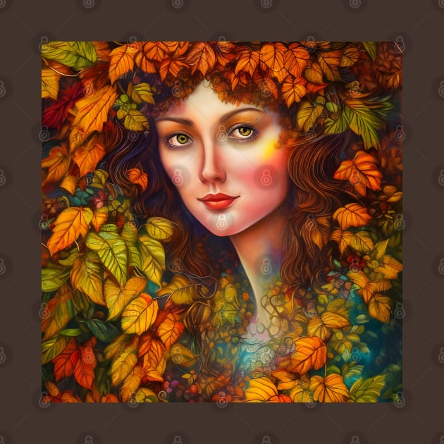 Autumnal Equinox Beautiful Woman Surrounded By Autumn Leaves by Chance Two Designs