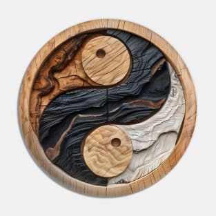 Circular wooden Yin Yang Logo Pin