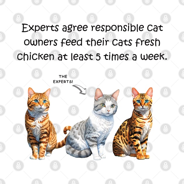 Experts agree responsible cat owners feed their cats fresh chicken at least 5 times a week - funny watercolour cat design by DawnDesignsWordArt