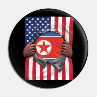 North Korea Flag American Flag Ripped - Gift for North Korean From North Korea Pin