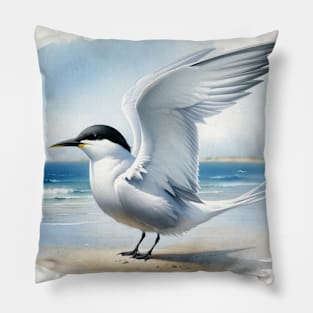 Colorful Sandwich Tern - Watercolor Bird Pillow