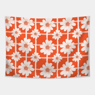 Floral daisies pattern, orange background fielf of flowers Tapestry