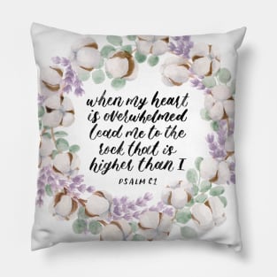 Cotton, Lavender, and Eucalyptus Wreath with Psalm 61 Calligraphy Pillow