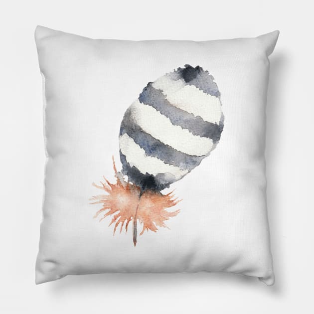 Striped Feather of a Little Owl. Watercolor Pillow by ArchiTania