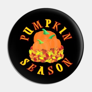 Pumpkin Season. Fall Leaves and Pumpkins. (Black Background) Pin