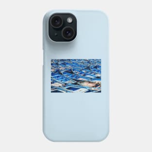 Blue fishing boats harbour Phone Case