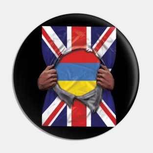 Armenia Flag Great Britain Flag Ripped - Gift for Armenian From Armenia Pin