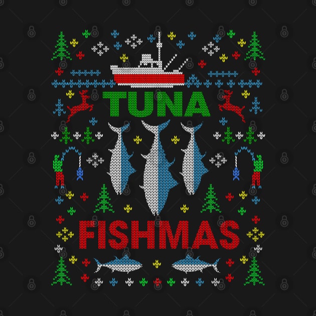 Funny Fish Tuna Fishmas Ugly Christmas Sweater Party Fisherman Shirts by TeeCreations