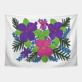 Purple and Pink Hibiscus Bouquet Tapestry