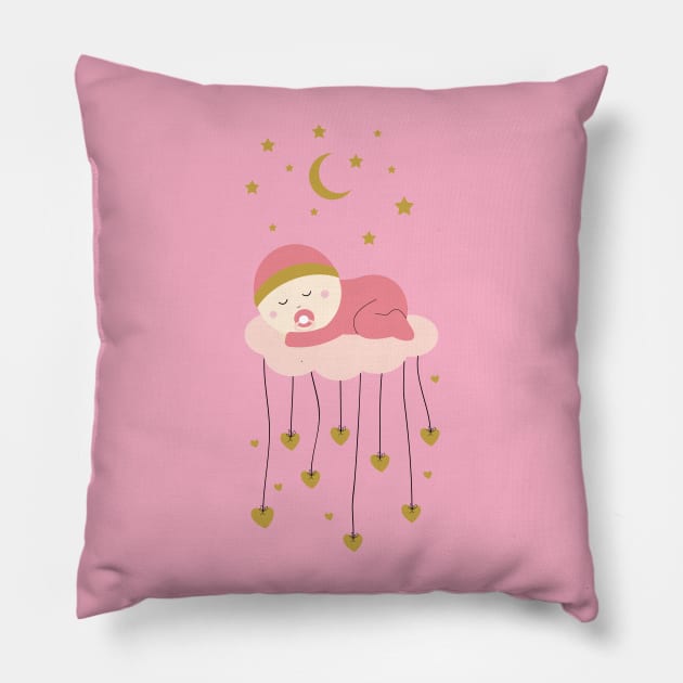 Baby girl and stars Pillow by grafart