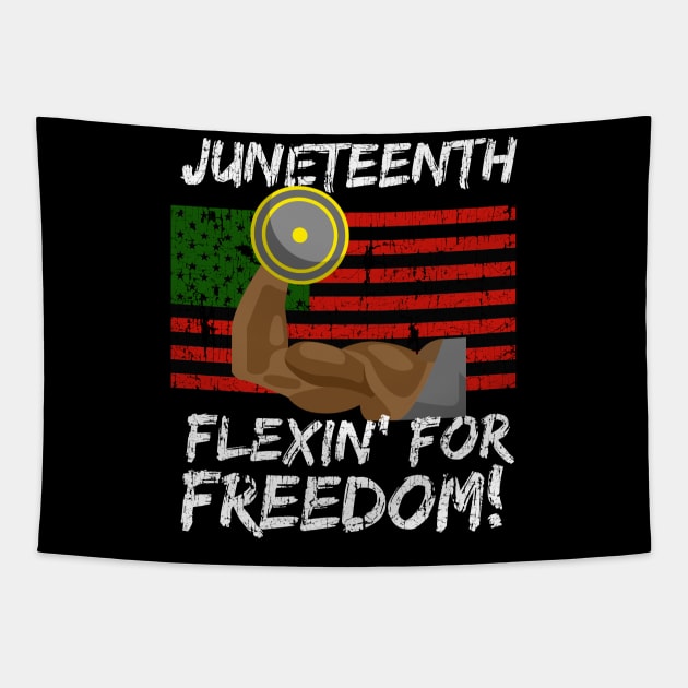 Juneteenth Pan Africa Flag Flexin For Freedom Tapestry by blackartmattersshop