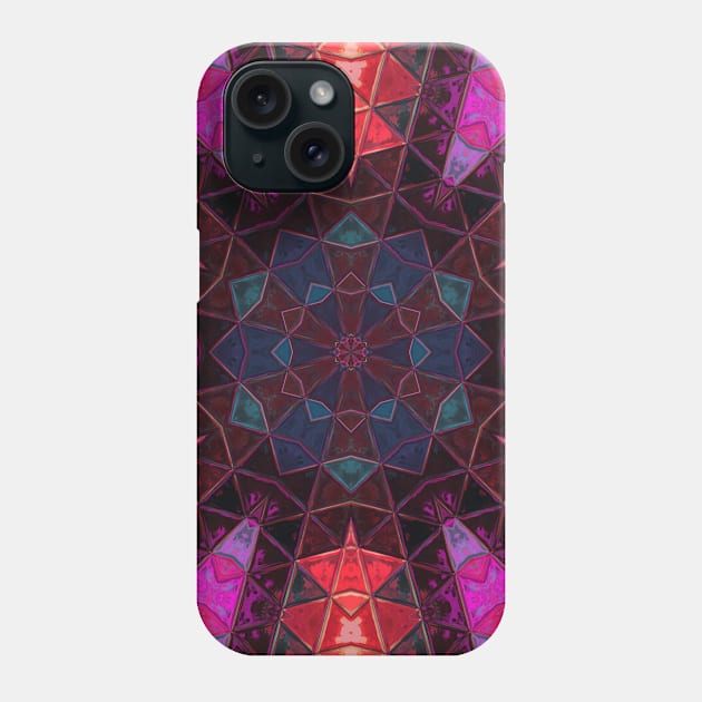 Glass Tile Kaleidoscope Pink Red and Blue Phone Case by WormholeOrbital