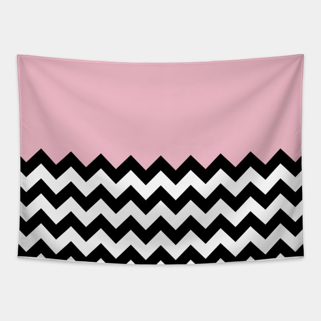 Black and White Zigzag Pattern, Chevron, Pink Tapestry by Jelena Dunčević