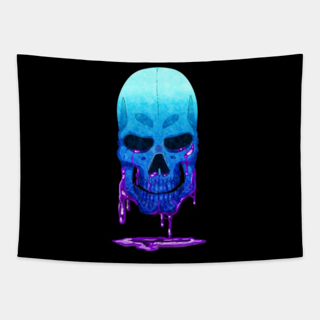 Niche Skull Island Mod Art  Blue Skull 02 Tapestry by LailaLittlerwm