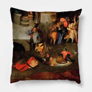 WEIRD FISH BOATS ,FISHERS IN THE DARK WATERS from Triptych of the Temptation of St. Anthony by Hieronymus Bosch Pillow