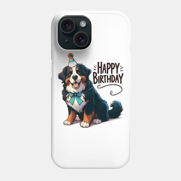 Cute Bernese Mountain Dog Happy Birthday Party Phone Case by TomFrontierArt