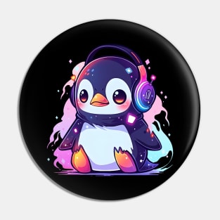 Cute Penguin With Headphones Pin