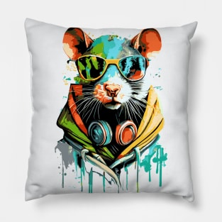 Cute Rat - Funny Rat - DJ Rat Pillow