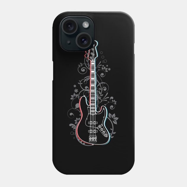 Bass Guitar 3D Outline Flowering Vines Phone Case by nightsworthy